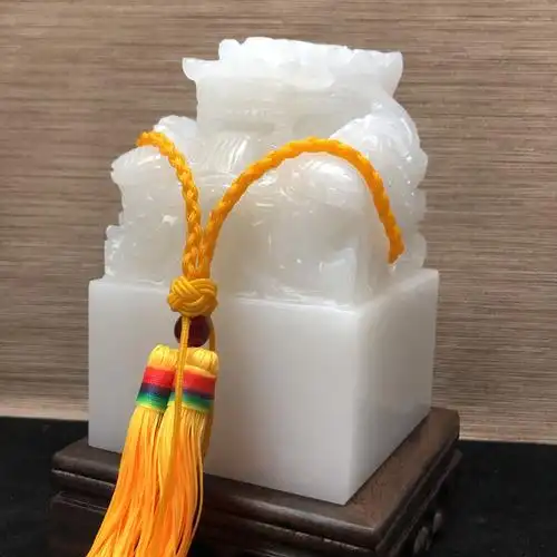 阿富汗白玉龙头印章玉玺白玉羊脂级汉白玉龙头刻玉玺家庭客厅摆件