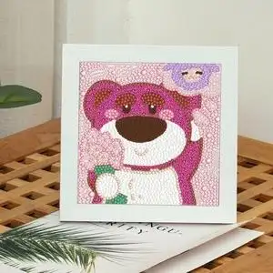 草莓熊钻石贴画成品带框送框diy手工制作儿童贴粘满钻生日礼物