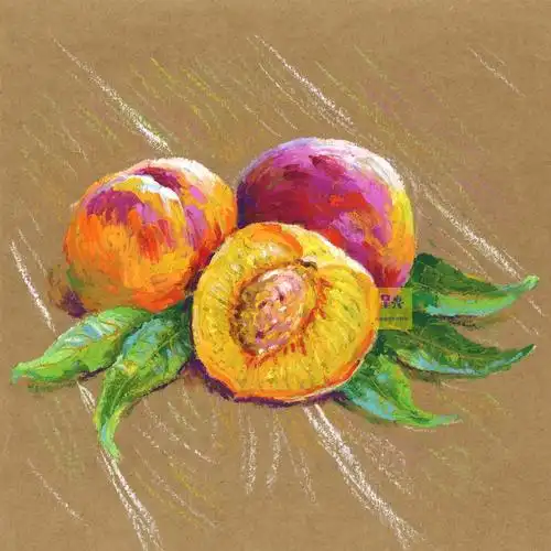 重彩油画棒桃子绘画