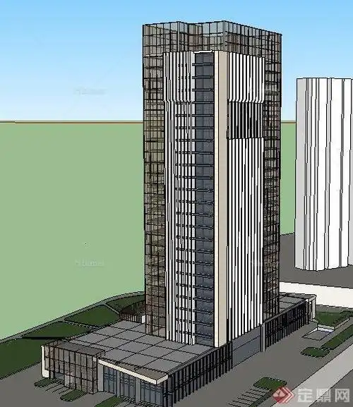 简约风格高层办公楼建筑设计su模型[原创]