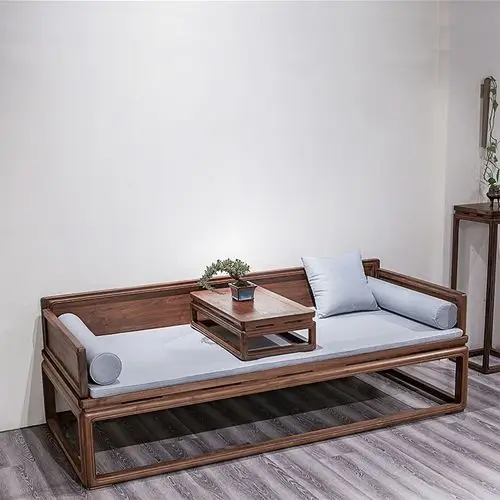 罗汉禅意沙发仿古简约胡桃木床黑户型实木新中式罗汉床