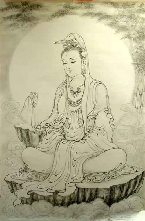 【3d-插画-工笔画素材篇】白描观音图 - 浪漫人生 - .