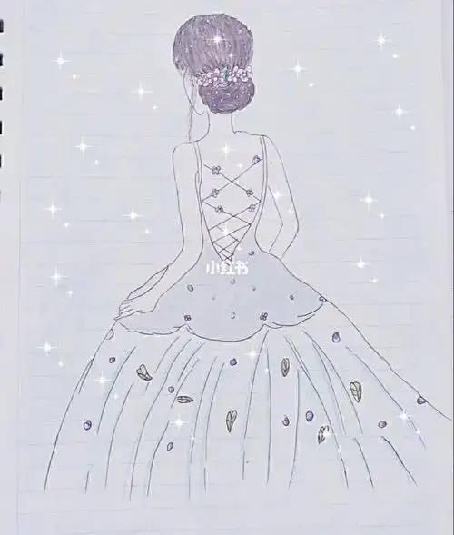 现代婚纱背影简笔画