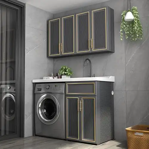 太空铝阳台洗衣柜滚筒洗衣机柜子浴室组合定制高低一体伴侣更带搓