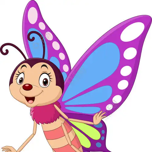 卡通搞笑蝴蝶在白色背景上飞翔