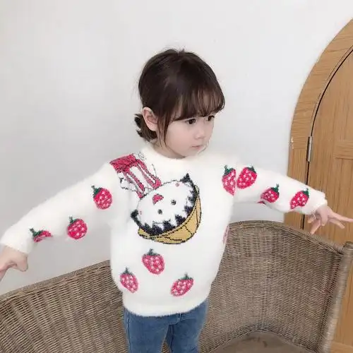 秋冬女童小丸子套头毛衣女宝宝卡通针织衫小女孩加厚保暖上衣洋气