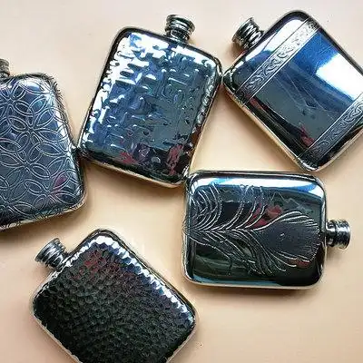 英国进口手打pewter白镴锡合金随身便携复古酒壶酒瓶威士忌4oz