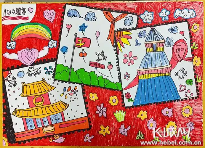 《红旗飘飘百花齐放庆祝建党100周年》作者:崔梓晗