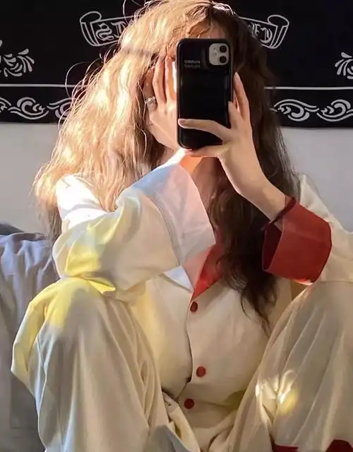 ins风网红高级感拼色长袖睡衣女春秋季2024年新款家居服两件套装 - 17