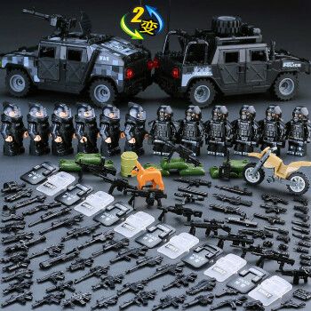 乐高积木军人特种兵人仔军事打仗基地维和部队特警拼装玩具 重装防爆