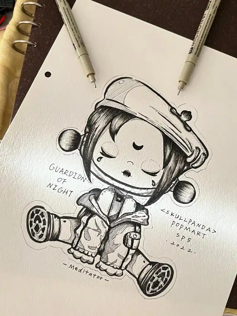 泡泡玛特sp5冥想者.#针管笔手绘 #乱涂乱画系列 #日常瞎 - 抖音