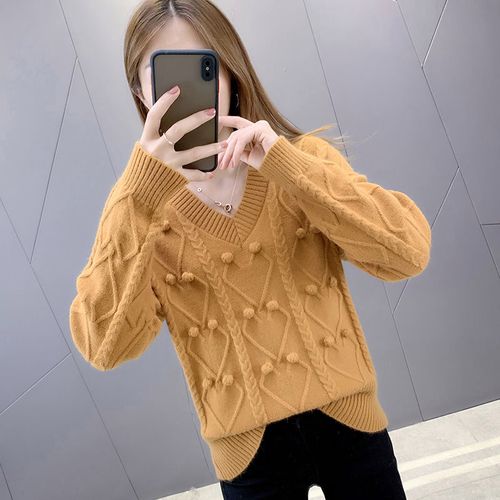v领套头针织衫女秋装2021年新款女装时尚菱形麻花毛衣女上衣早秋