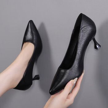 安源小子船鞋女中跟真皮半高跟瓢鞋夏天穿的秋季两穿单鞋女细跟尖头鞋