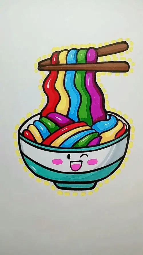 创意简笔画#彩色面条想吃么