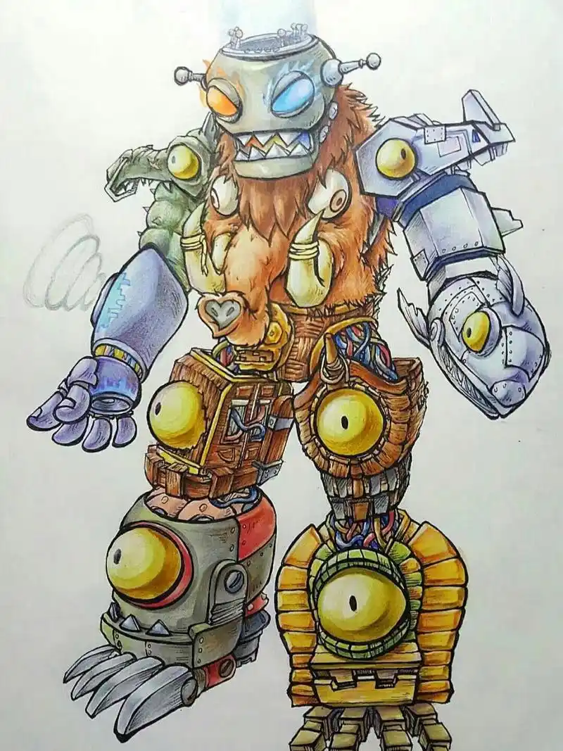 全时空僵尸博士机甲合体～ 翻到以前画的pvz国际版全时空机甲合体 pvz