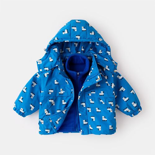 布男女宝宝卡通外套两件套内胆柔软防寒保暖冬装儿童加厚上衣 蓝色 80