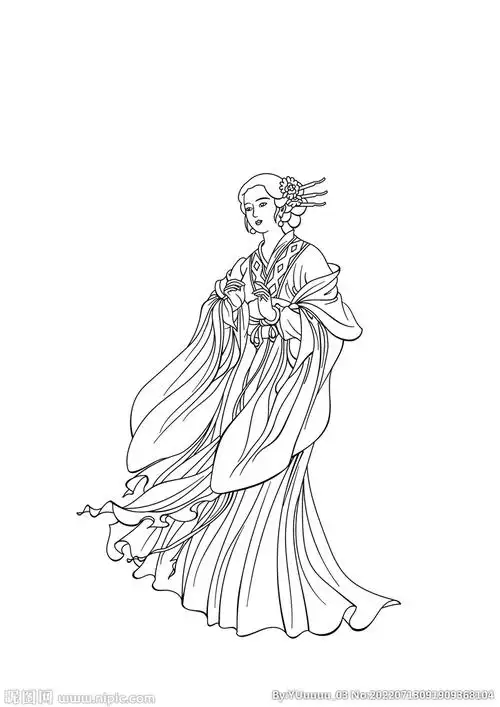 貂蝉拜月线稿图