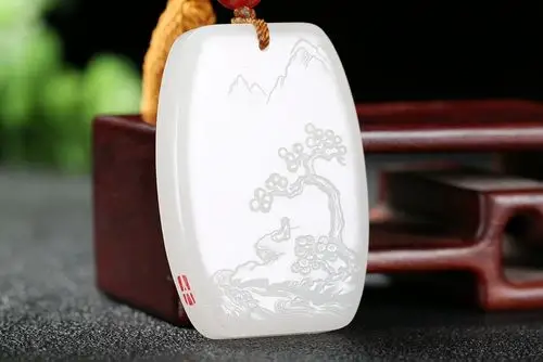 美玉如画 一级特细料出油老坑羊脂玉 苏工精品和田挂件重量29克