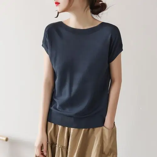 代勒清凉百搭显瘦新款夏季女士短袖原创冰丝t恤
