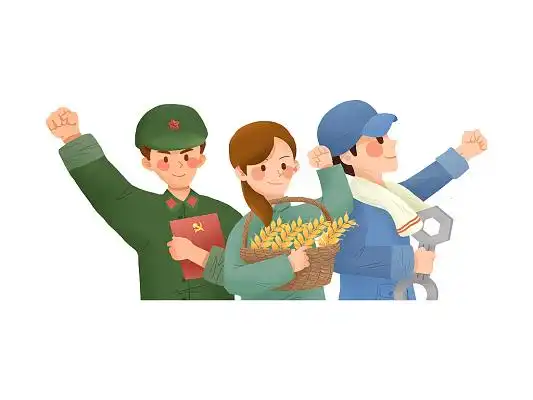 彩色卡通手绘复古工人农民五一劳动节劳动人民人物元素png素材