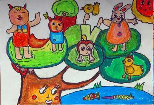 少儿书画作品-动物聚会/儿童书画作品动物聚会欣赏_中国少儿美术教育