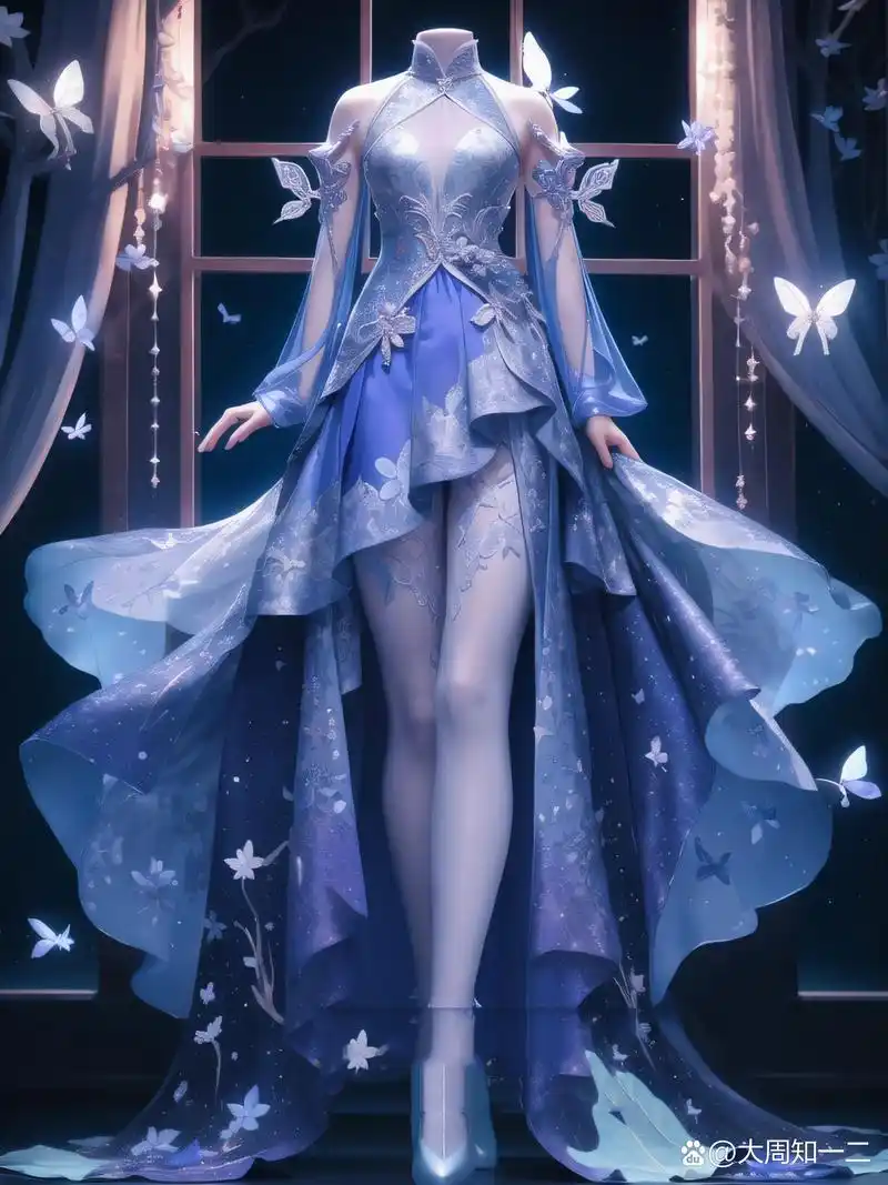 前短后长的蓝紫色公主裙,礼服,骑士服