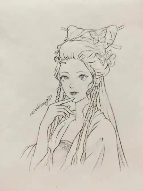 线稿打卡2850古风人物线稿含步骤