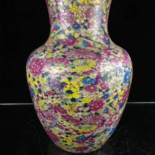 970乾隆粉彩手绘万花彩花瓶古玩古董旧货清代老物件老瓷器#221