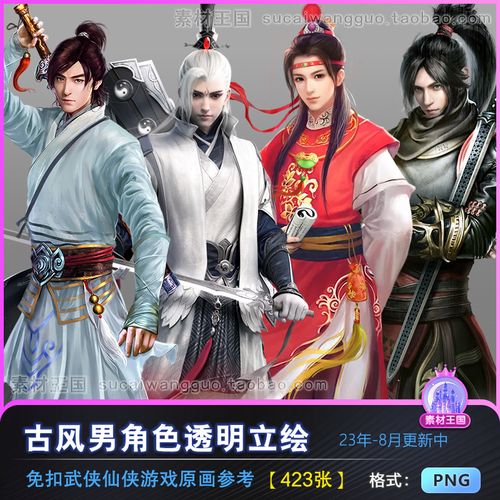 中国风古风男角色人物立绘图集游戏原画美术参考素材 png透明免抠