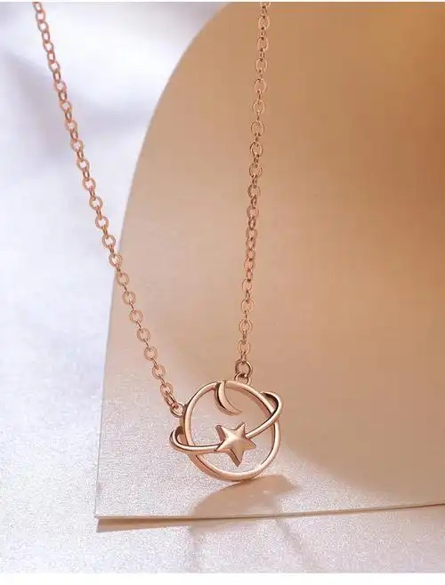 玛莎梅拉高端品牌珠宝彩金玫瑰金星月吊坠项链女锁骨链颈链简约浪漫