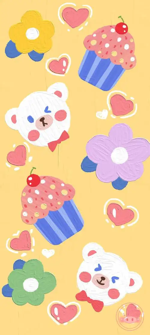 治愈系可爱萌物油画平铺手机壁纸_卡通_手机壁纸下载_美桌网