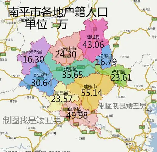福建省南平市各地户籍人口