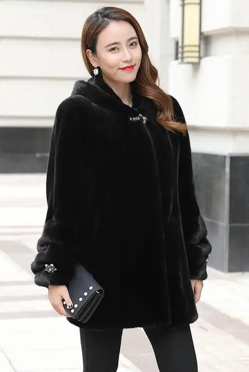 天鹅绒貂皮大衣女款整貂中长款皮草带帽裘皮外套 白色 5xl【图片 价格