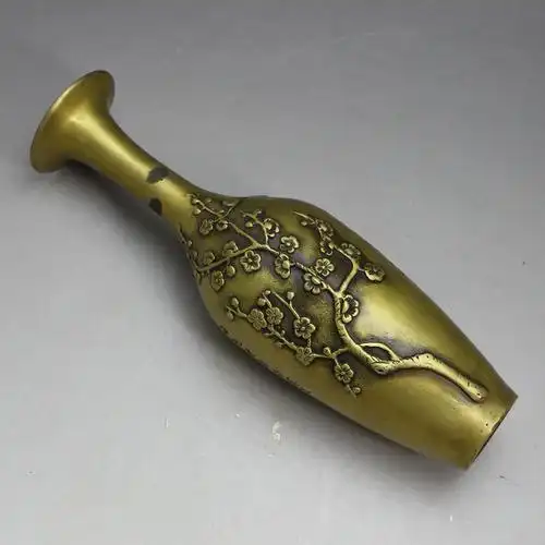 铜器古玩工艺品批发收藏厂家现货复古做旧黄铜梅花花瓶
