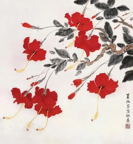 【扶桑花 立轴 纸本设色】拍卖品_图片_价格_鉴赏_绘画_雅昌艺术品