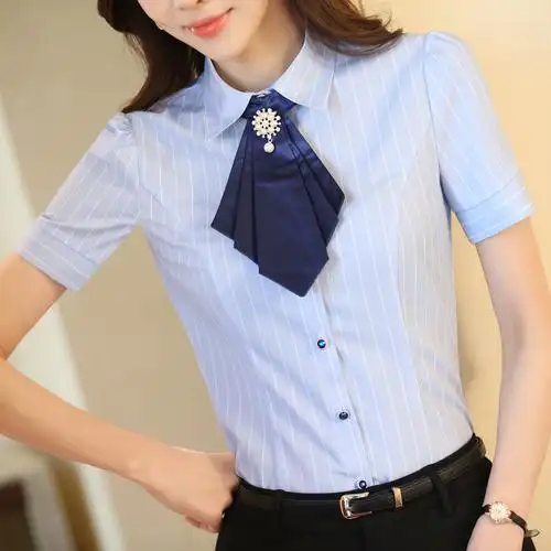 夏装职业女装短袖条纹衬衫修身女士白领衬衫 女女式衬衫职业装女
