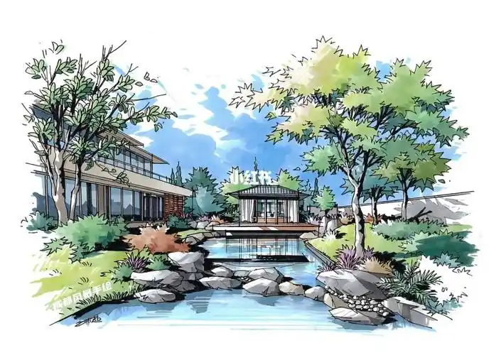 草图笔快速表现景观一点透视手绘