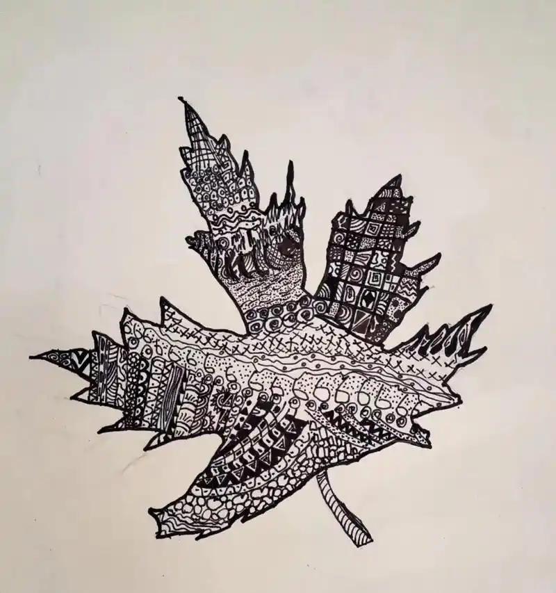 树叶的艺术.#黑白线描画 #绘画分享 #作品欣赏 #儿童绘画 - 抖音