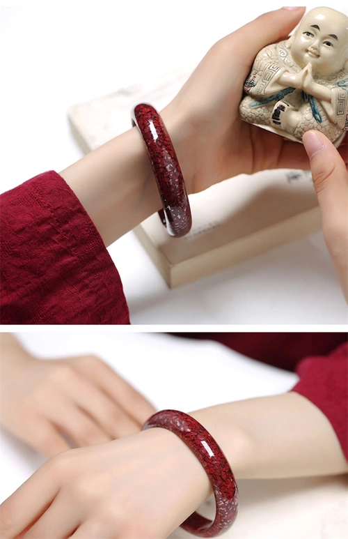 众玉轩 朱砂手镯晶体砂透光原石镯子送妈妈老婆情人节礼物 晶体砂56