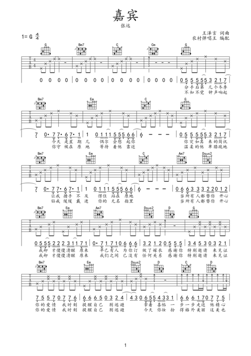 张远嘉宾吉他谱