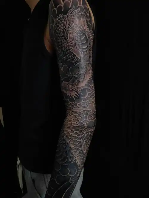 龙花臂遮盖_纹身图案手稿图片_谢大拿的纹身作品集
