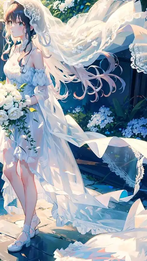 心爱的女孩穿着婚纱手捧鲜花嫁给你该是多么幸福&二次元美图