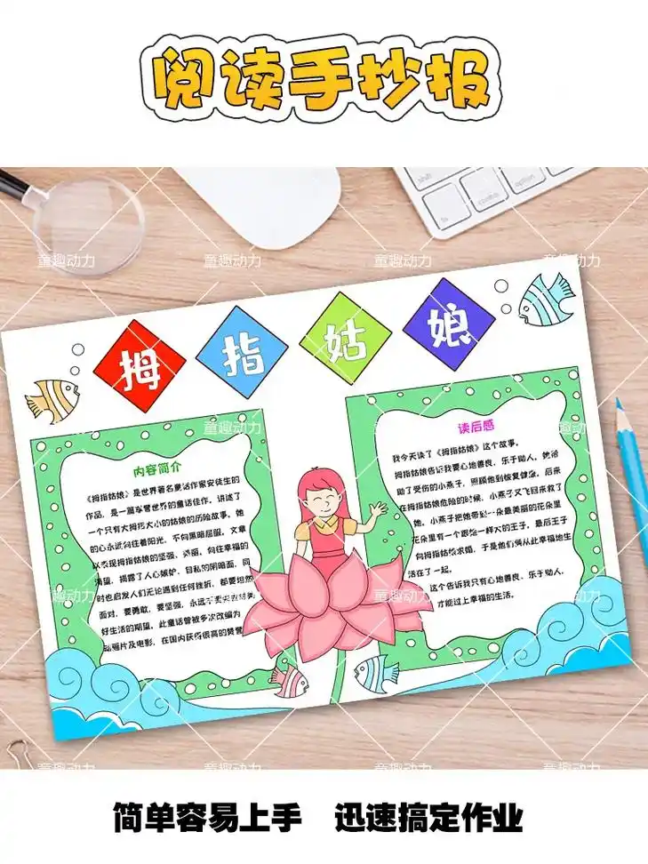 阅读手抄报:拇指姑娘.#拇指姑娘 #安徒生童话手抄报 #拇指 - 抖音