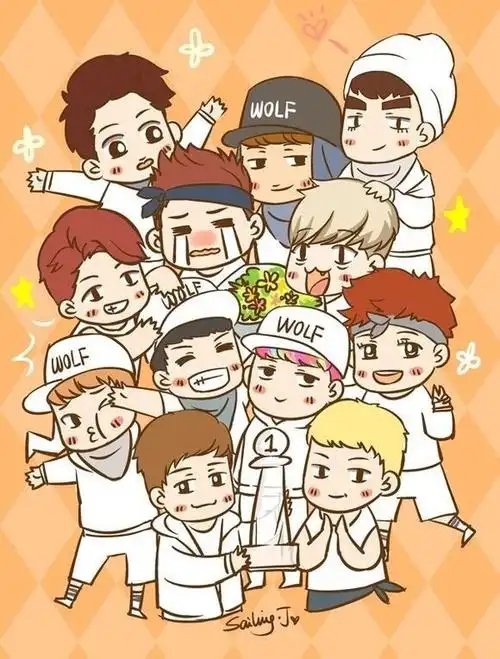 exo十二个人在一起的卡通图片,q版的,像下面这种,要一张图片有十二