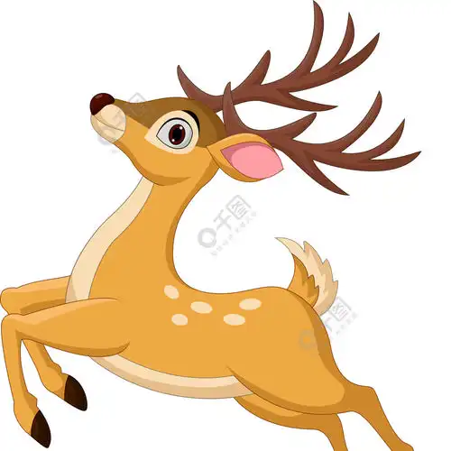 卡通搞笑鹿跳跃孤立在白色背景