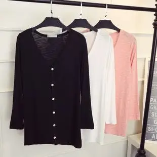 薄款空调衫针织开衫女中长款纯色夏季外搭长袖薄外套纯棉防嗮衫