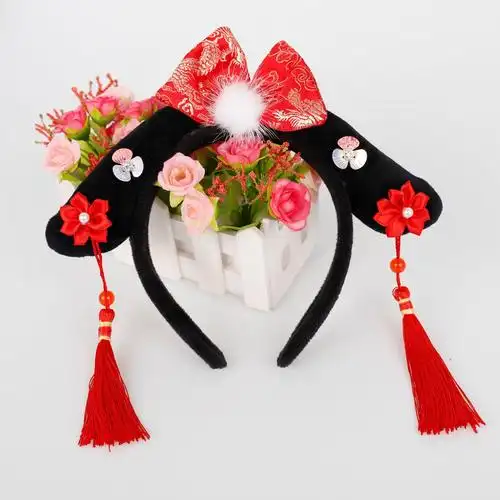 儿童公主格格发箍 格格头箍古装宫廷风发饰 发箍流苏蝴蝶结格格帽