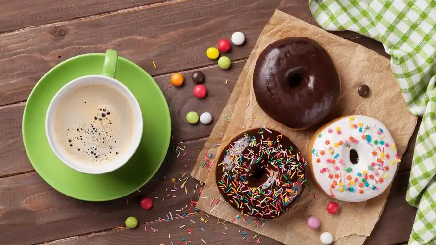 咖啡加甜甜圈下午茶高清桌面壁纸