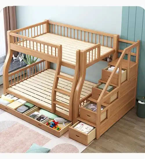 全实木多功能胡桃木双人床成年大人双梯款清漆上铺宽100cm下铺宽120cm