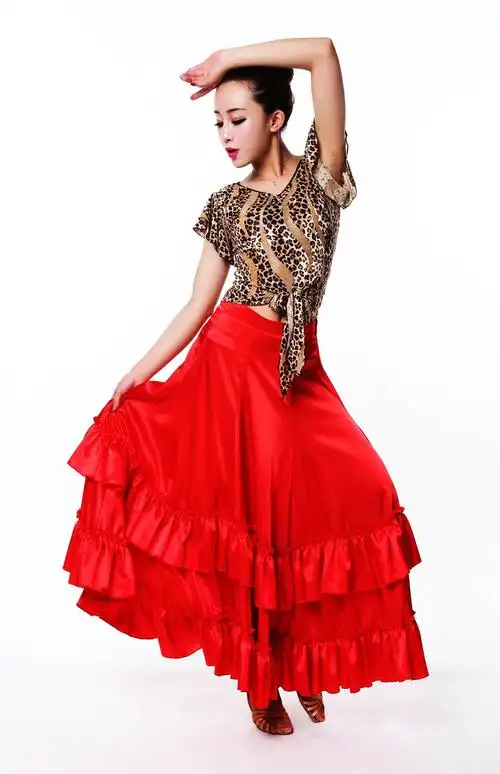 新款成人女士摩登舞裙 国标交谊舞大摆半身长裙华尔兹练习裙下装